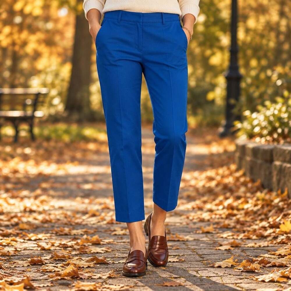 J.Crew City Fit Pants Size 4 Blue Stretch Cotton Ankle Trousers
